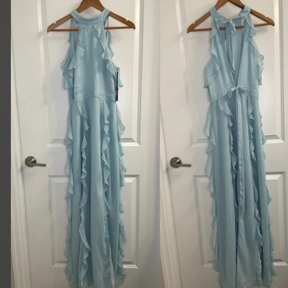Lovers & Friends Light Blue Eden Ruffle Halter Neck High Neck Dress NWT XS - Picture 11 of 16